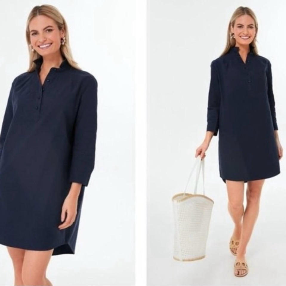 Pomander Place By Tuckernuck French Navy Blue Polly 3/4 Sleeve Shirtdress Sz L